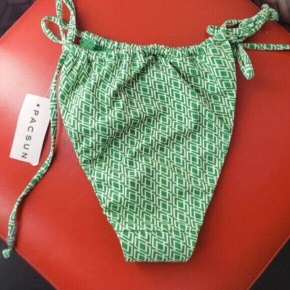PACSUN Green "Darla" Retro Style Curtain Tie Side Bikini Bottom NWT - Picture 10 of 10